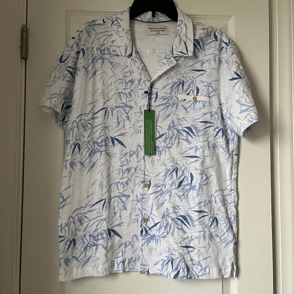 New Men’s Report Collection Shirt Naturally Sustainable Textured Cotton Size M